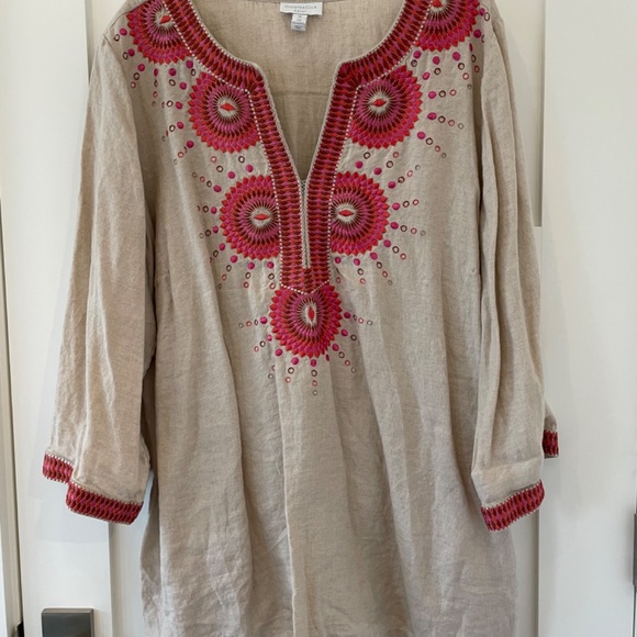 Charter Club Linen 3X Tunic with embroidered accents - Picture 2 of 5